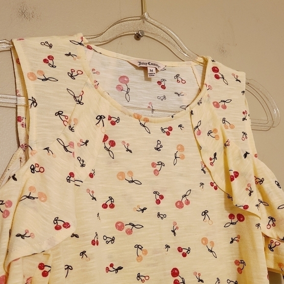 Juicy Couture | Cherry Printed Cold Shoulder Shirt (Size Medium) - Picture 4 of 13